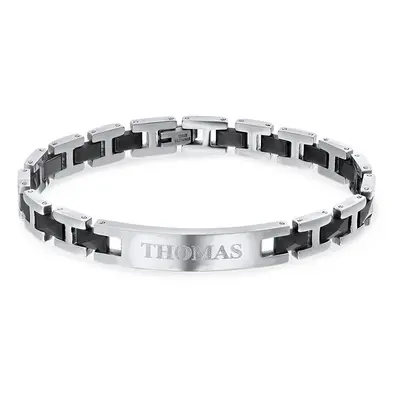 ID Bracelet for Men in Stainless Steel and Black Ceramic in Stainless Steel