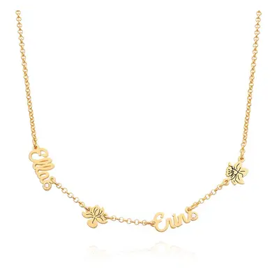 Blooming Birth Flower Multi Name Necklace with Diamonds in 18ct Gold Vermeil