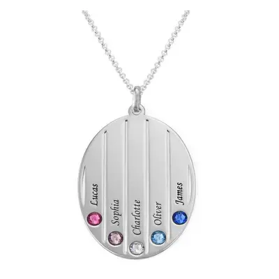 Engraved Family Necklace with Birthstones in Sterling Silver