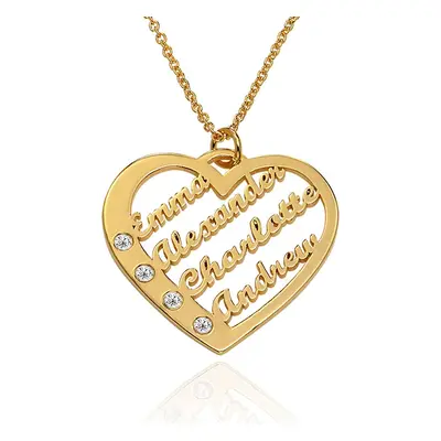 Ella Diamond Heart Necklace with Names in 18ct Gold Plating