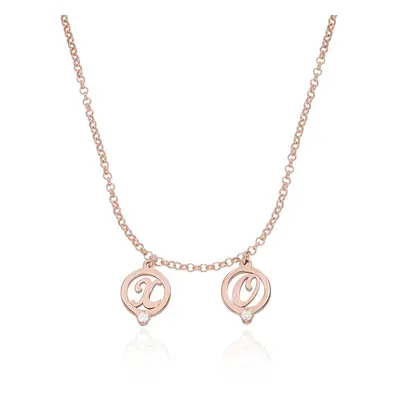 Halo Multi Initial Necklace with 0.05ct Diamonds in 18ct Rose Gold Plating