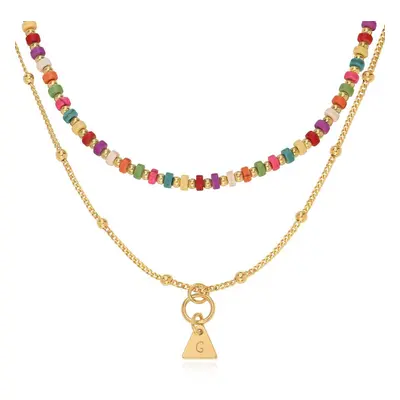 Tropical Layered Beaded Necklace with Initials in 18ct Gold Plating