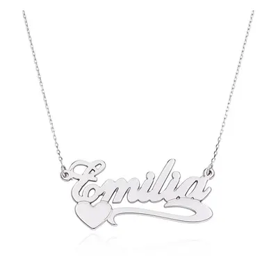 Double Thickness Side Heart 10K White Gold Name Necklace