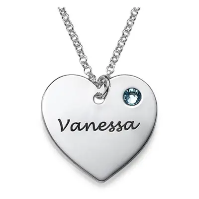 Personalised Heart Pendant Necklace with Birthstone in Sterling Silver