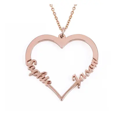 Contour Heart Pendant Necklace with Two Names in 18ct Rose Gold Plating