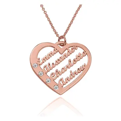 Ella Diamond Heart Necklace with Names in 18ct Rose Gold Plating