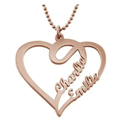 Couple Heart Necklace in 18ct Rose Gold Plating