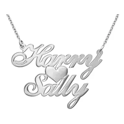 Two Names & Heart Love Necklace in Sterling Silver