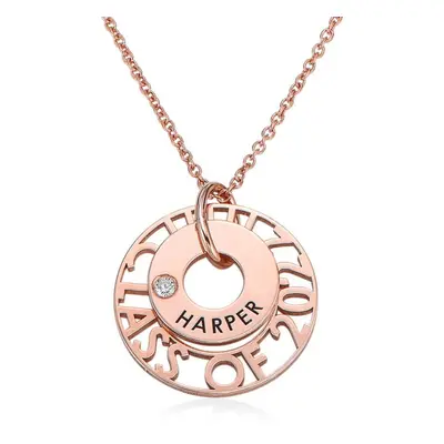 Custom Graduation Pendant Necklace with Cubic Zirconia in Rose Gold Plating