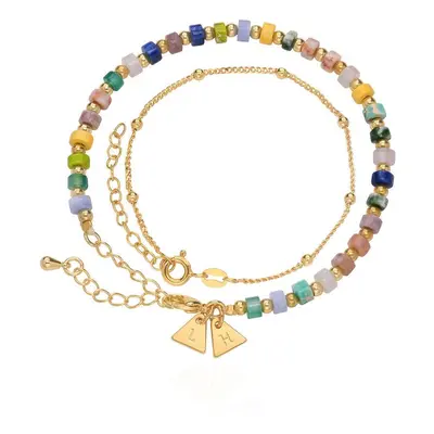 Resort Layered Beaded Bracelet / Anklet with Initials in 18ct Gold Plating