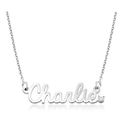 Personalised Cursive Name Necklace with Diamond in Sterling Silver