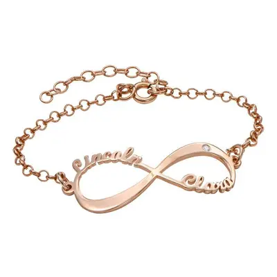 Personalised Infinity Name Bracelet with Diamond in 18ct Rose Gold Plating