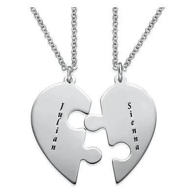 Heart Puzzle Piece Necklace Set with Engraving