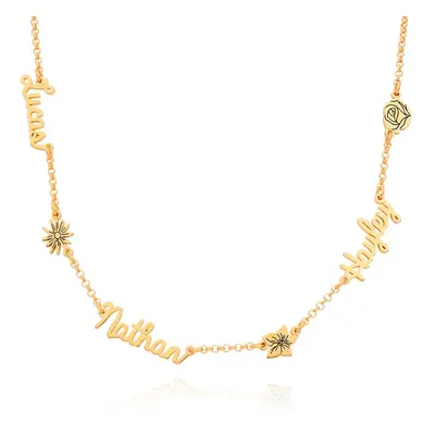 Blooming Birth Flower Multi Name Necklace in 18ct Gold Vermeil