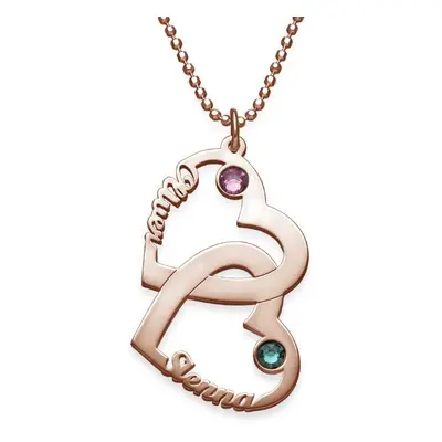 Heart in Heart Necklace with Birthstones in 18ct Rose Gold Plating