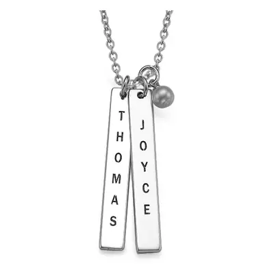 Engraved Vertical Bar Necklace in Sterling Silver