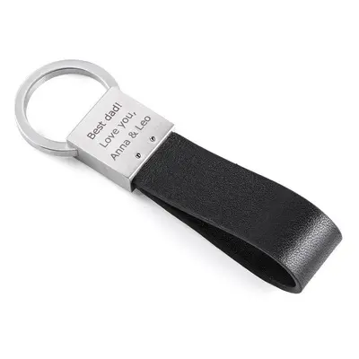 Custom Black Leather Strap keyring in Stainless Steel