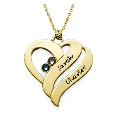 Two Hearts Forever One Necklace with Birthstones in 18ct Gold Plating