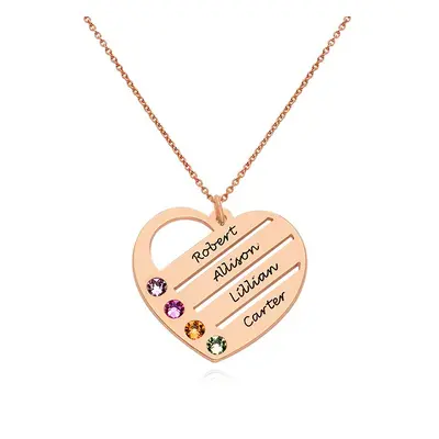 Terry Birthstone Heart Necklace with Engraved Names in 18ct Rose Gold Vermeil