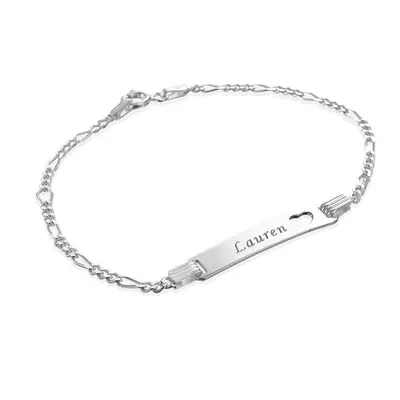 Girl's ID Bracelet with Heart in Sterling Silver