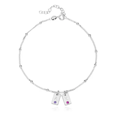 Initial Birthstone Tag Anklet in Sterling Silver