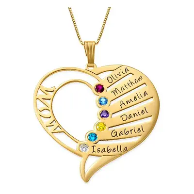 Engraved Mum Birthstone Necklace in 14ct Yellow Gold