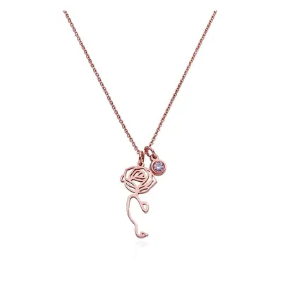 Blooming Birth Flower Arabic Name Necklace with Birthstone in 18ct Rose Gold Plating