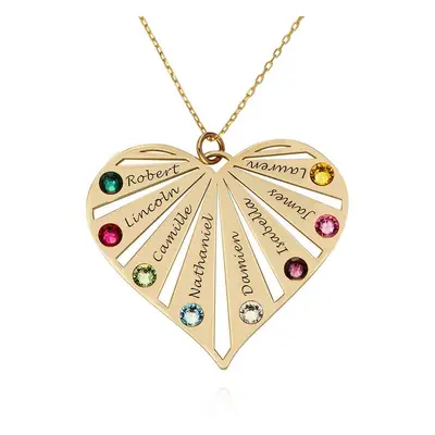 Family Heart Necklace with Birthstones in 10ct Solid Yellow Gold