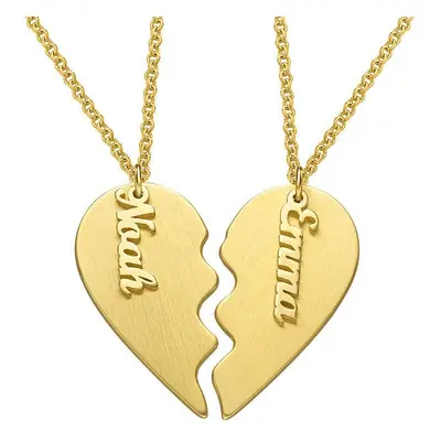 Personalised Couple Heart Necklace in Matte 18ct Gold Vermeil