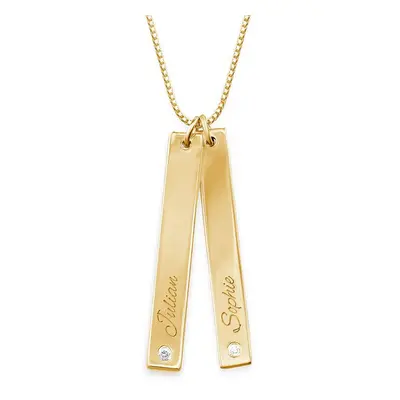 Vertical Bar Necklace Gold Plated with Diamond