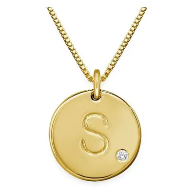 Initial Pendant Necklace with Diamond in 18ct Gold Plating