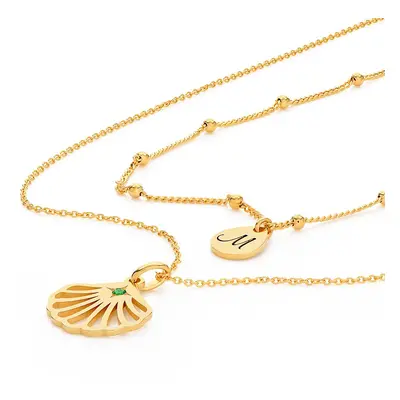 Ariel Shell Initial Necklace with Birthstone in 18ct Gold Plating