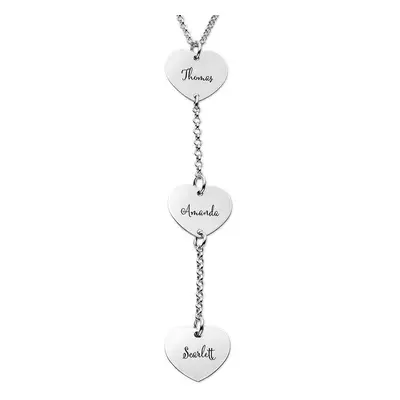 Personalised Y Necklace in Sterling Silver with Heart Shaped Pendants