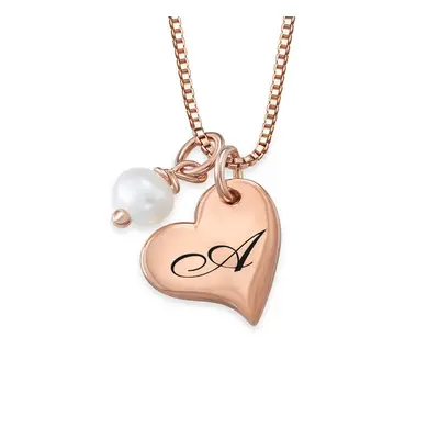 Heart Initial Necklace with Pearl in 18ct Rose Gold Plating