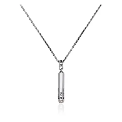 3D Engraved Hexagon Bar Necklace with Diamonds for Men in Stainless Steel