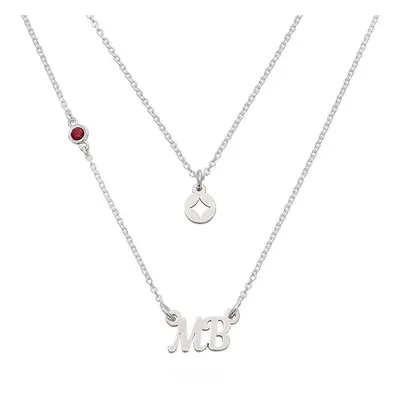 Bridget Star Layered Name / Initial Necklace with Gemstone in Sterling Silver