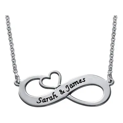 Engraved Infinity Necklace with Cut Out Heart in Sterling Silver