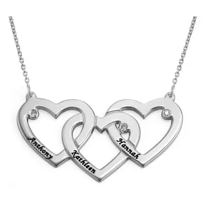 Intertwined Hearts Necklace with Diamonds in Sterling Silver