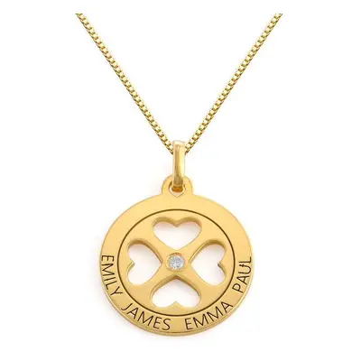 Four Leaf Clover Heart in Circle Pendant Necklace in 18ct Gold Plated - Mini design