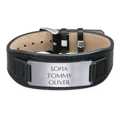 Men's ID Bracelet in Black Leather