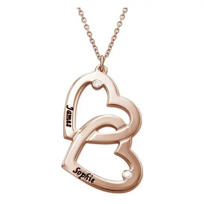 Heart in Heart Engraved Necklace with Diamonds in 18ct Rose Gold Plating