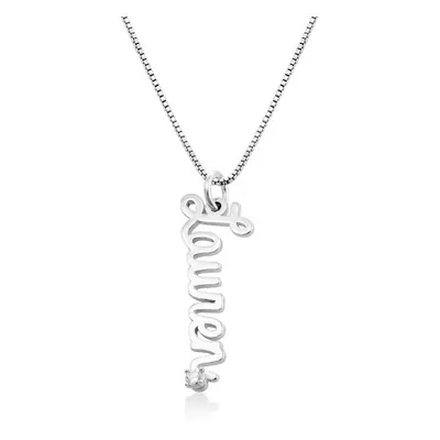 Vertical Cursive Name Necklace with Diamond in Sterling Silver