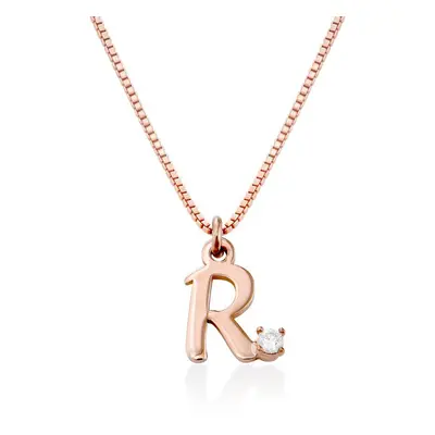 Diamond Initial Necklace in 18ct Rose Gold Plating