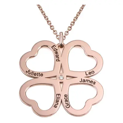 Four Leaf Clover Heart Necklace with Diamonds in Rose Gold Plating