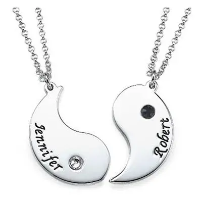 Engraved Yin Yang Necklace for Couples in Sterling Silver