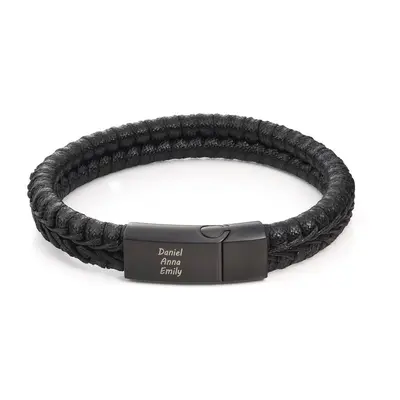 Toronto Men's Black Leather Bracelet with Black Accent