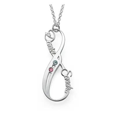 Vertical Infinity Name Necklace with Birthstones in Sterling Silver