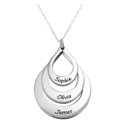 Engraved Three Drops Family Necklace in 10ct Solid White Gold