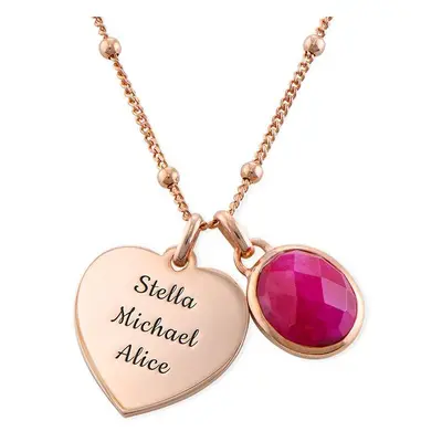 Heart Necklace with Semi-Precious Gemstone in 18ct Rose Gold Plating