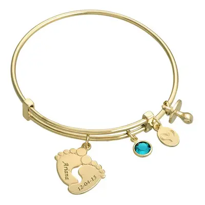 Baby Feet Bangle Bracelet with Gold Plating